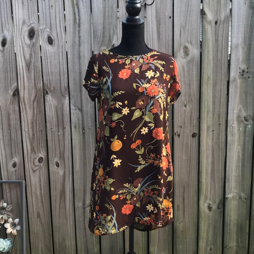 Mica Brown Floral Sheer Dress - Size 10